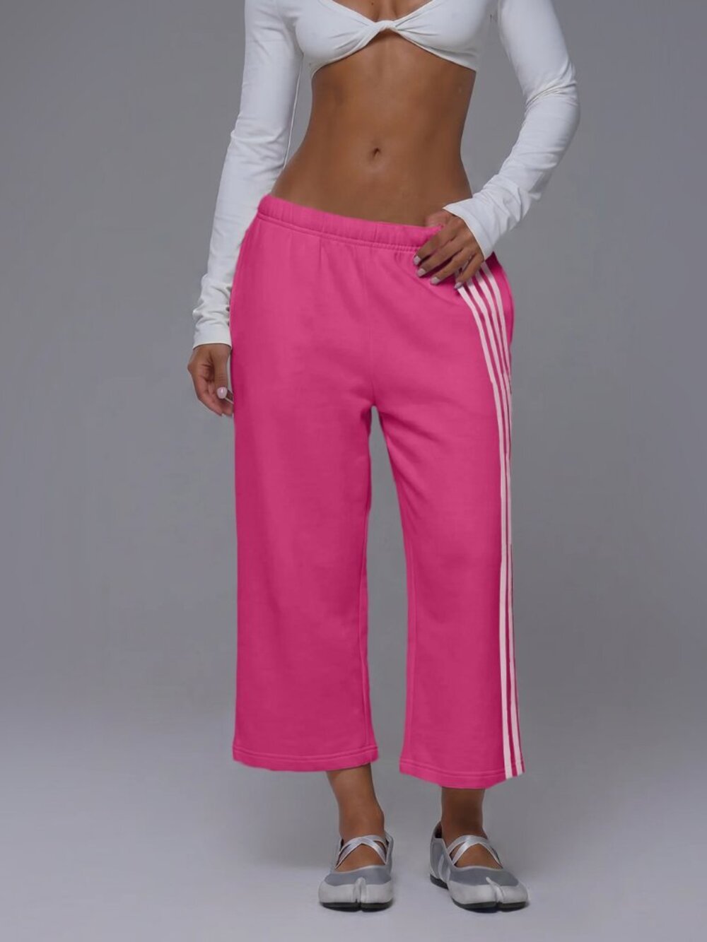 Hot Pink Casual Women's Striped Drawstring Loose Low Waist Capri Pants